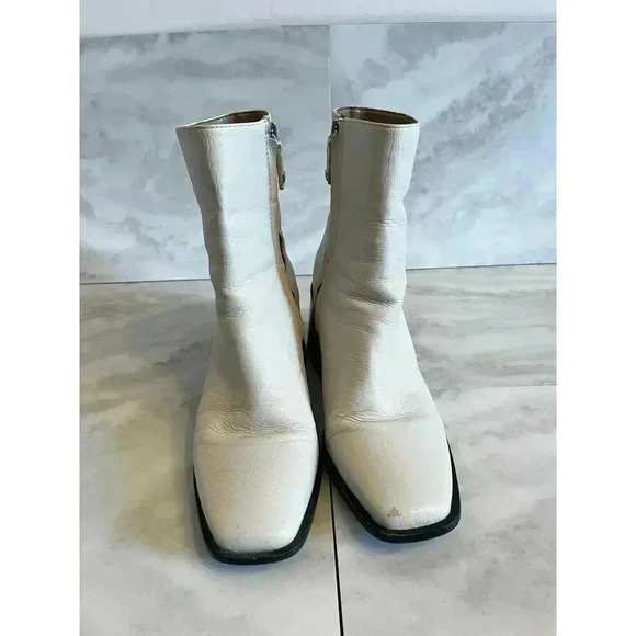 Sam Edelman Winnie Booties Modern Ivory Leather Square Toe Chunky Heel Size 9.5 - Picture 2 of 8